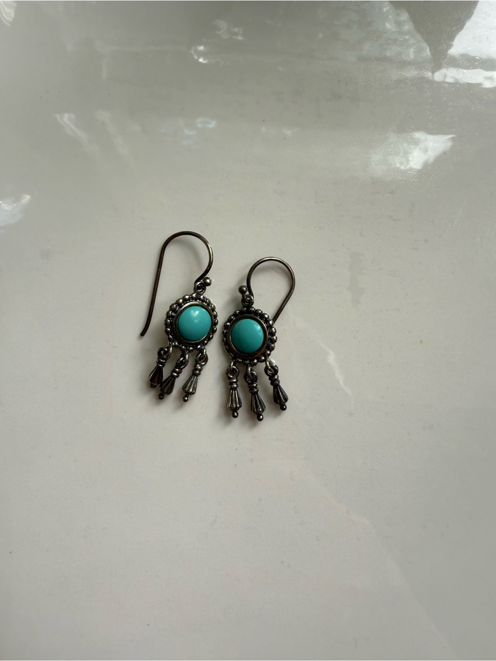 Sterling Silver Turquoise Drop Dangle Earrings - Unbranded